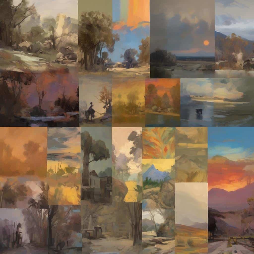 Ουρανό φωτεινό και ήρεμο τοπίο με απαλά χρώματα και λιγότερα στοιχεία, εκφράζοντας απλότητα και γαλήνη στη ζωγραφική τέχνη.